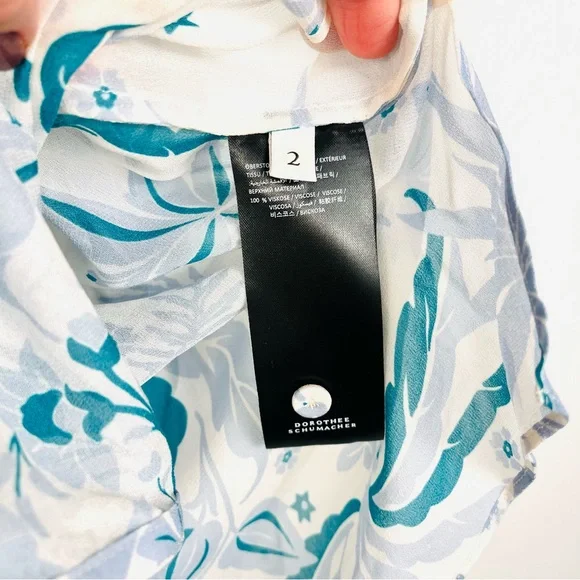 Dorothee Schumacher Floral Blue & Green Ruffled Long Sleeve Blouse Top 2/Small - Picture 6 of 7